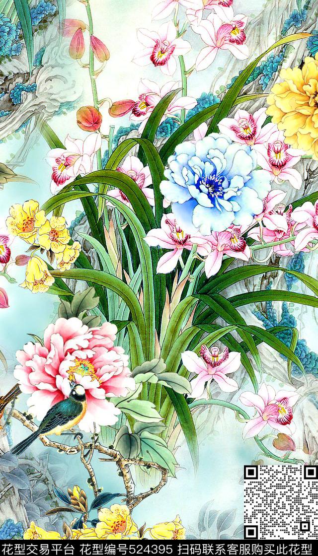 国画花卉中国风数码印花华亿平台下载（图片编号: 524395） - 瓦栏（Walan）