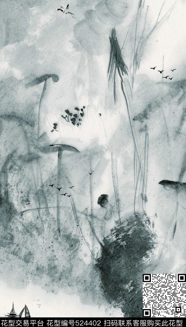 定位水墨船数码印花华亿平台下载（图片编号: 524402） - 瓦栏（Walan）