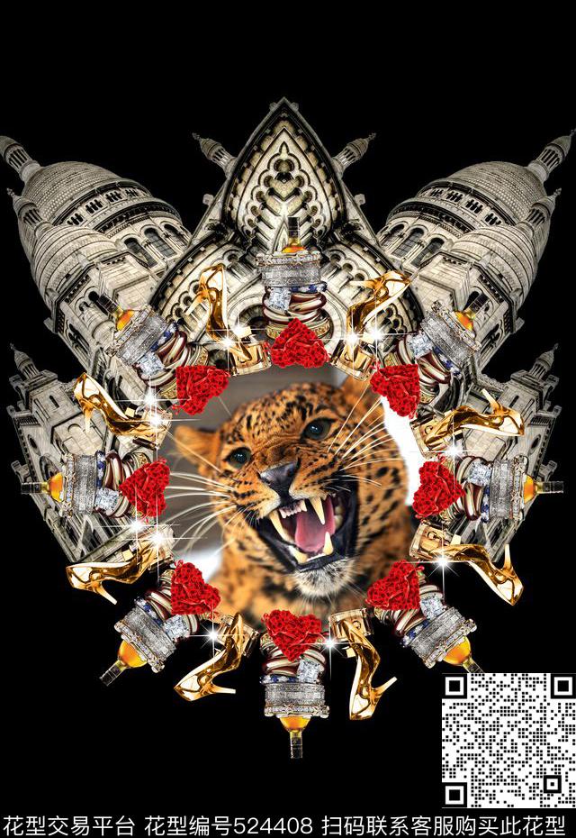 个性时尚珠宝建筑老虎头数码印花华亿平台下载（图片编号: 524408） - 瓦栏（Walan）