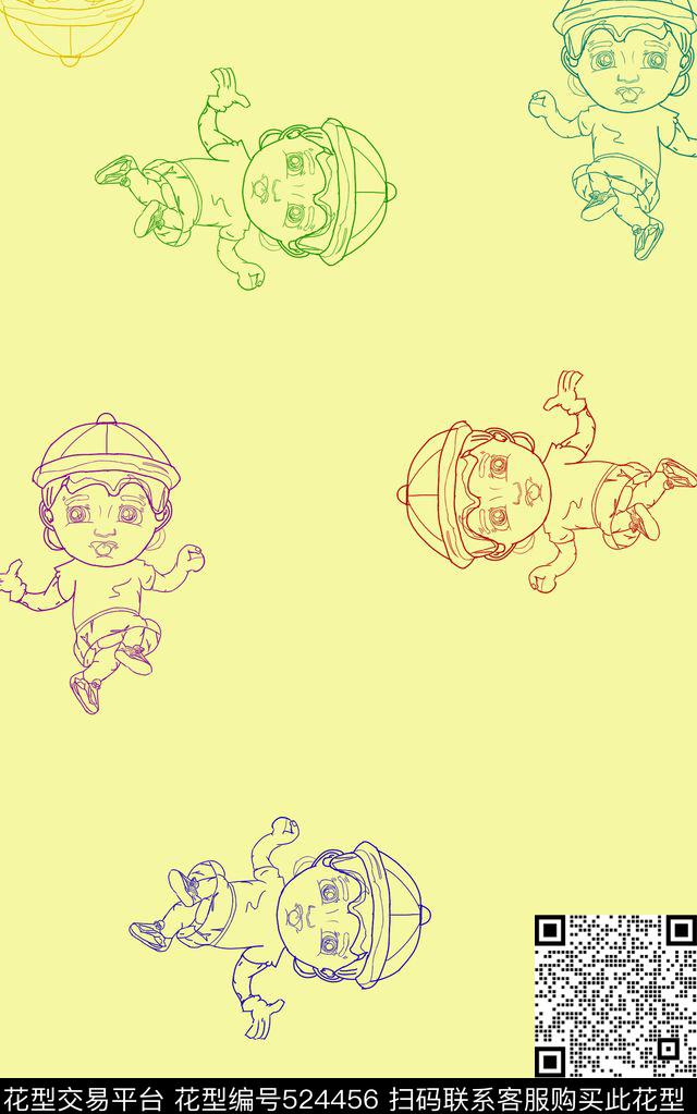 手绘卡通人物趣味印花童装家纺卡通传统印花华亿平台下载（图片编号: 524456） - 瓦栏（Walan）