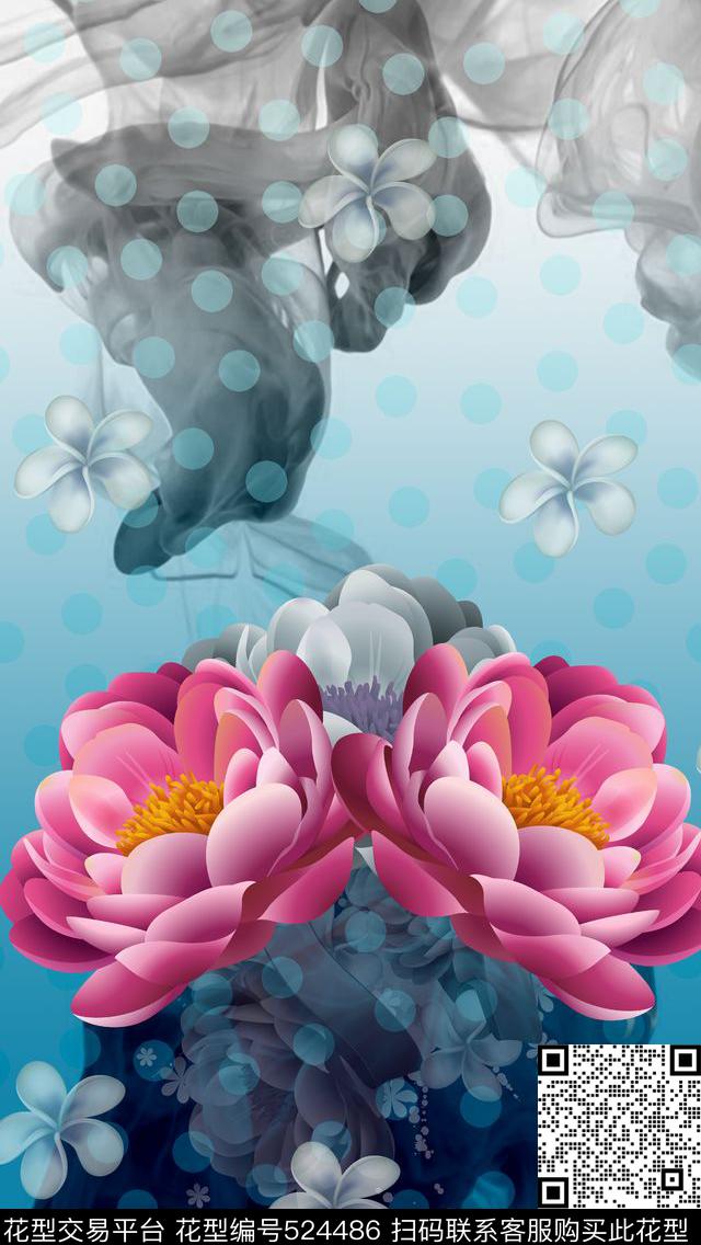 抽象水墨纹理花卉数码印花华亿平台下载（图片编号: 524486） - 瓦栏（Walan）