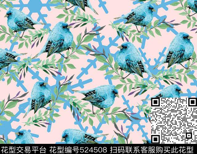 满版小鸟水彩画清新水彩小鸟数码印花华亿平台下载（图片编号: 524508） - 瓦栏（Walan）