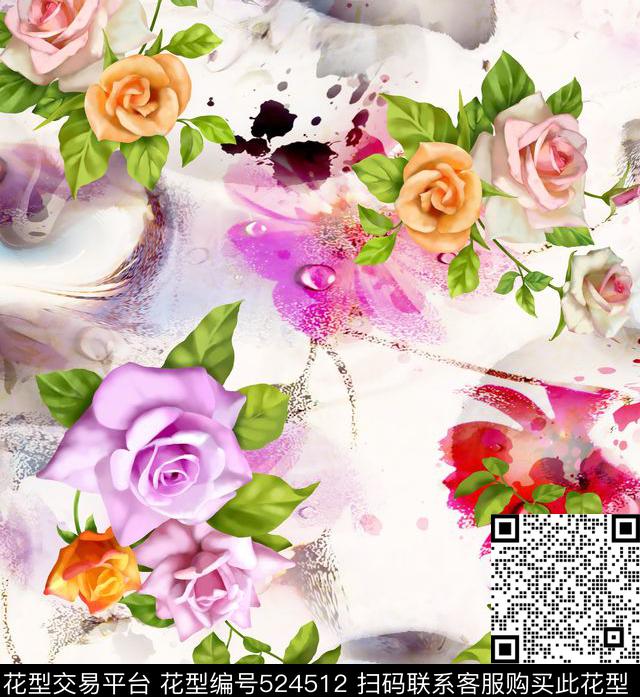 服饰清新时尚月季花月季花数码印花华亿平台下载（图片编号: 524512） - 瓦栏（Walan）