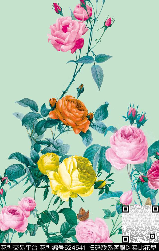 原创植物优雅数码印花华亿平台下载（图片编号: 524541） - 瓦栏（Walan）