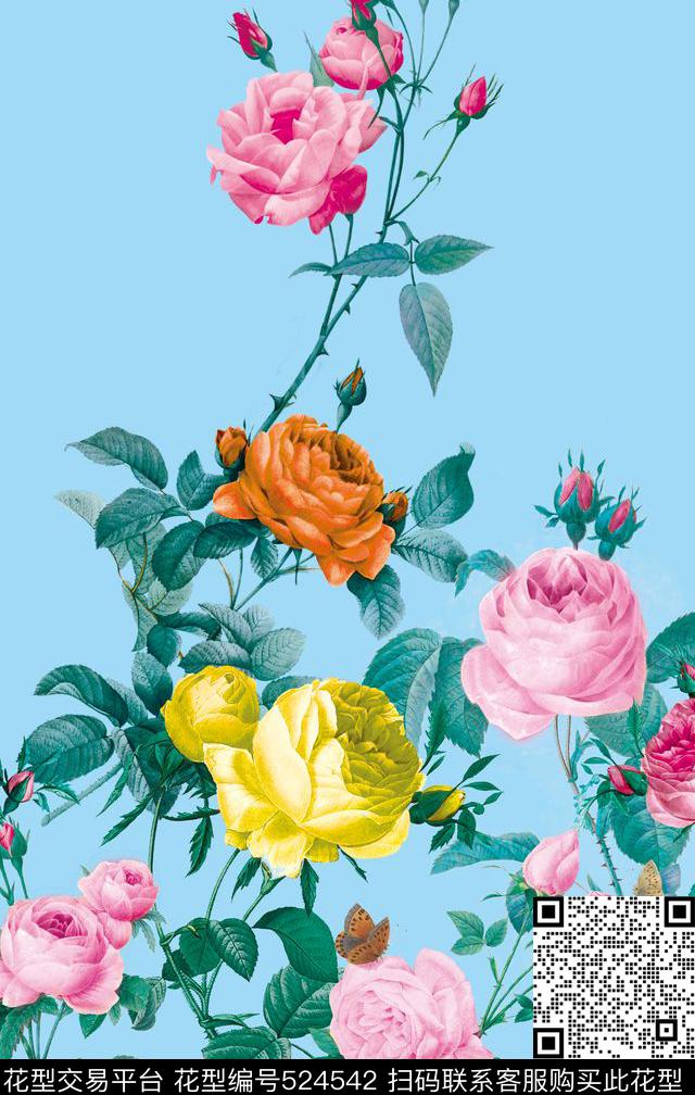 原创植物优雅数码印花华亿平台下载（图片编号: 524542） - 瓦栏（Walan）