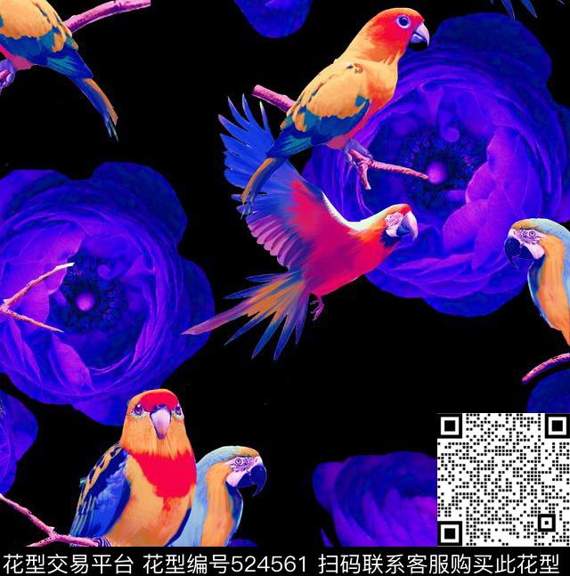 飞鸟图鸟语花香鸟语数码印花华亿平台下载（图片编号: 524561） - 瓦栏（Walan）