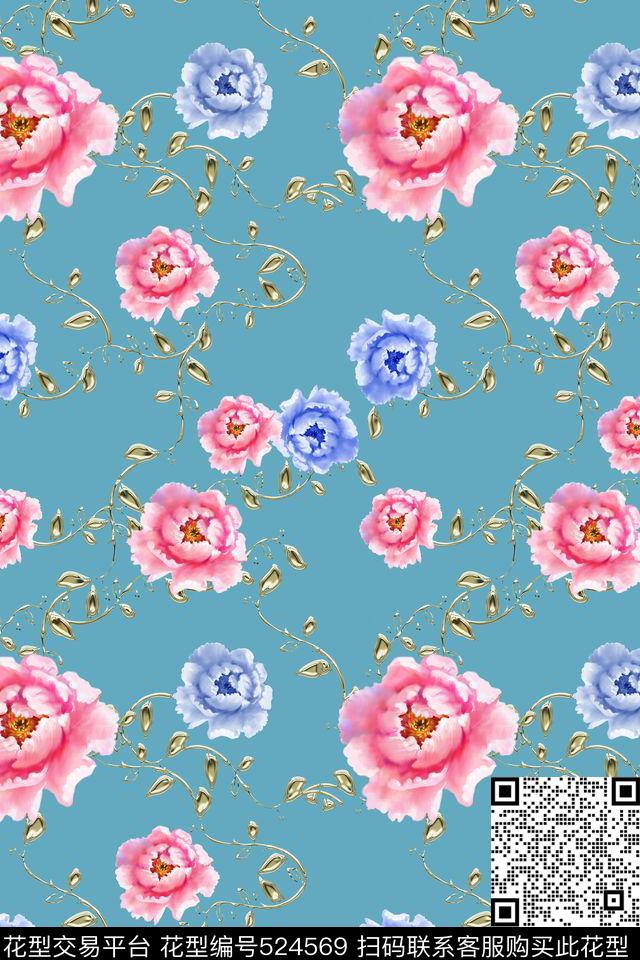 电脑绘画富贵高贵传统印花华亿平台下载（图片编号: 524569） - 瓦栏（Walan）