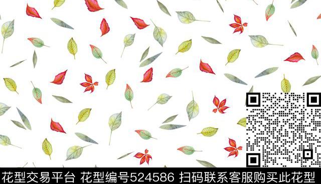 清新树叶水彩树叶数码印花华亿平台下载（图片编号: 524586） - 瓦栏（Walan）