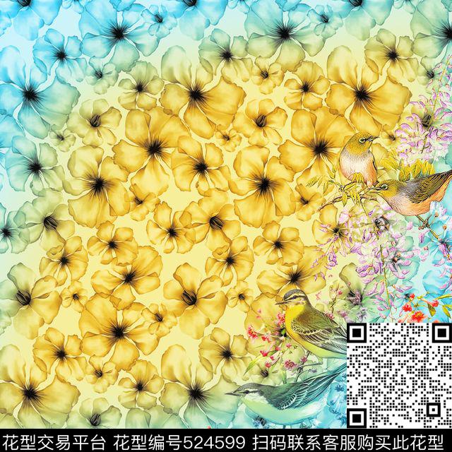 方巾花鸟动物数码印花华亿平台下载（图片编号: 524599） - 瓦栏（Walan）