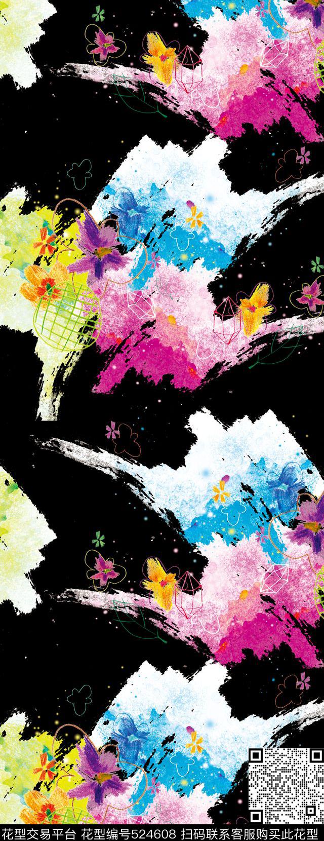 笔触笔刷彩色数码印花华亿平台下载（图片编号: 524608） - 瓦栏（Walan）