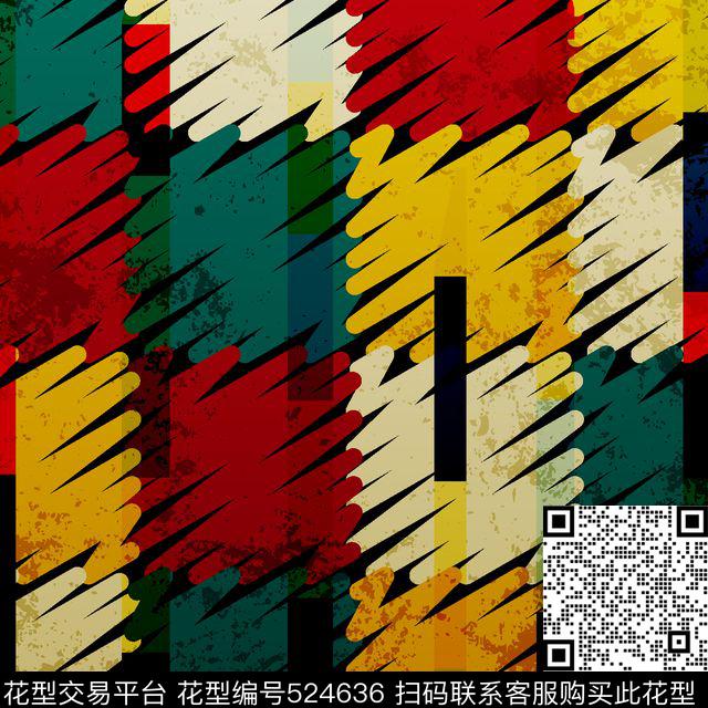 抽象几何拼接肌理纹数码印花华亿平台下载（图片编号: 524636） - 瓦栏（Walan）