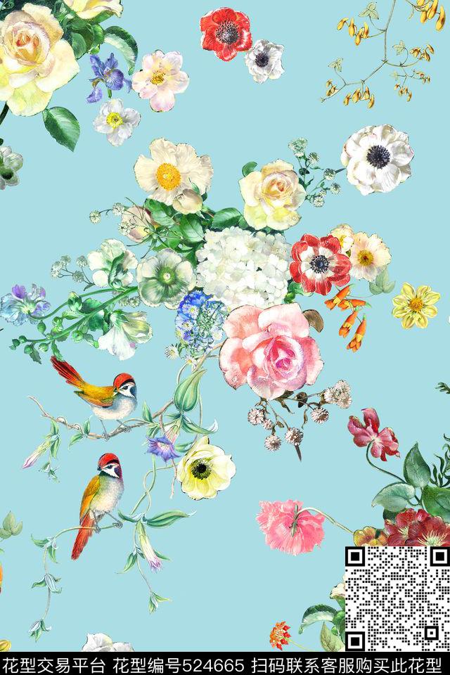 时尚满版花卉小碎花数码印花华亿平台下载（图片编号: 524665） - 瓦栏（Walan）