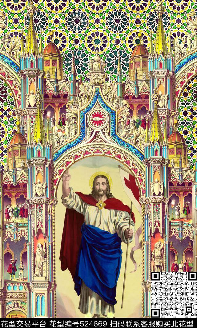 时尚人物建筑数码印花华亿平台下载（图片编号: 524669） - 瓦栏（Walan）