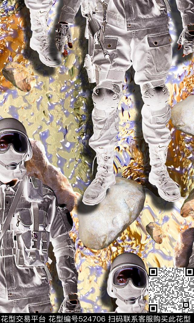 写意夸张石头人数码印花华亿平台下载（图片编号: 524706） - 瓦栏（Walan）