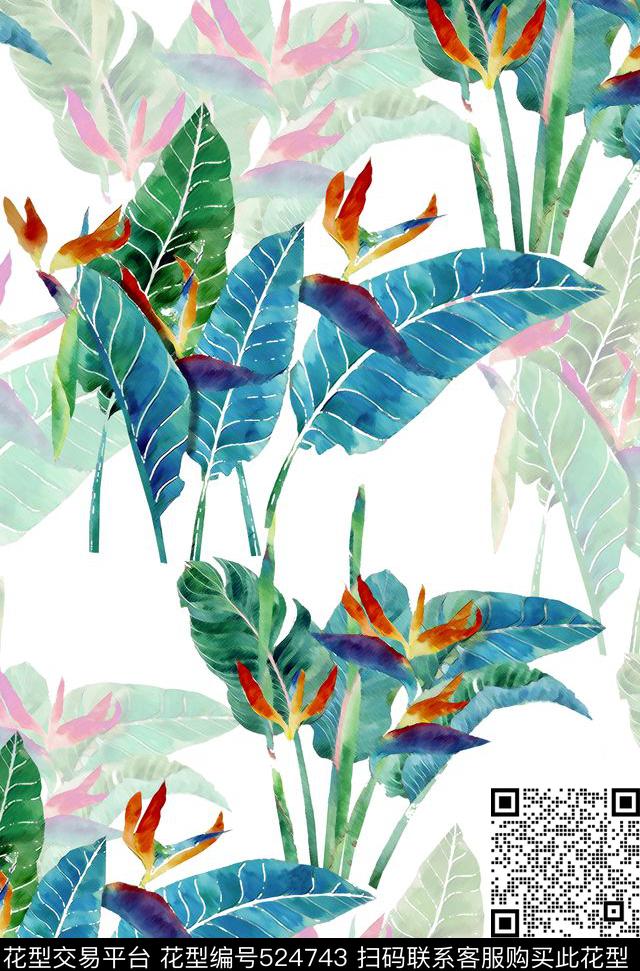 大叶子朦胧水墨数码印花华亿平台下载（图片编号: 524743） - 瓦栏（Walan）