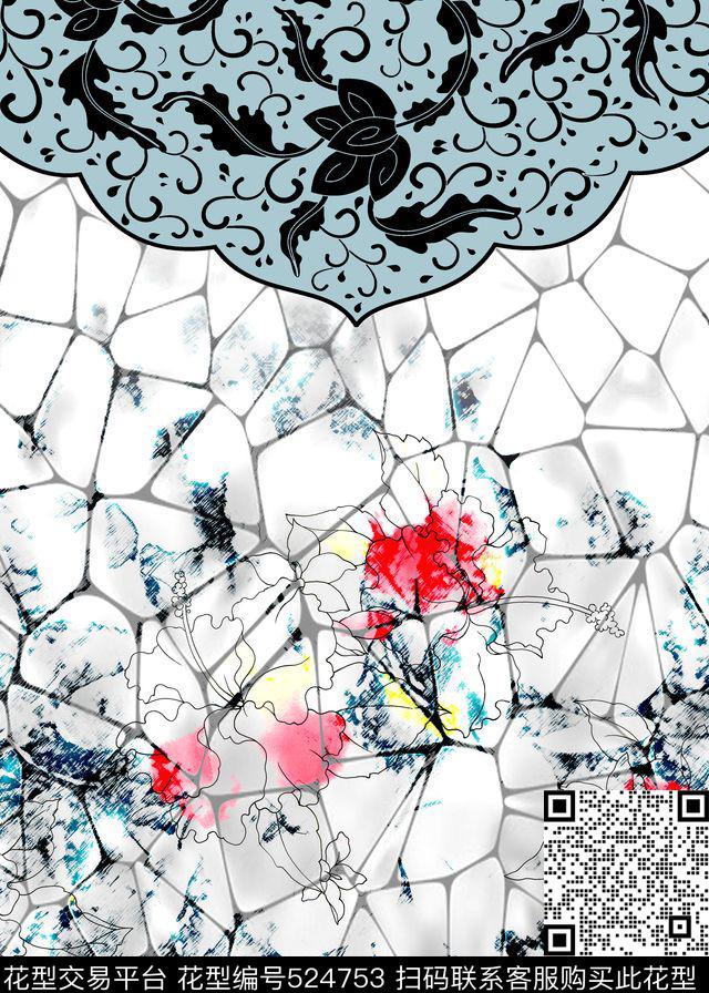 朦胧段位水墨数码印花华亿平台下载（图片编号: 524753） - 瓦栏（Walan）