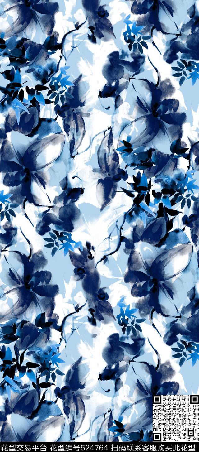 花卉女装手绘数码印花华亿平台下载（图片编号: 524764） - 瓦栏（Walan）