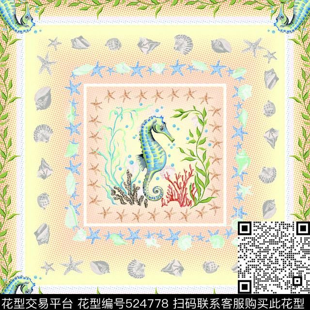 时尚流行大牌海马海螺水草传统印花华亿平台下载（图片编号: 524778） - 瓦栏（Walan）