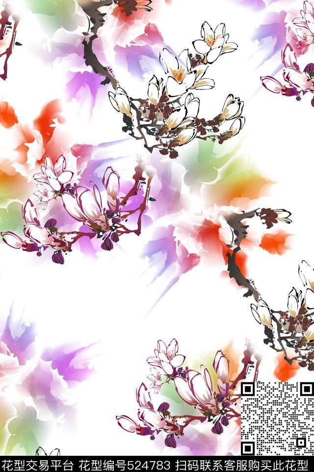 花卉女装水墨数码印花华亿平台下载（图片编号: 524783） - 瓦栏（Walan）