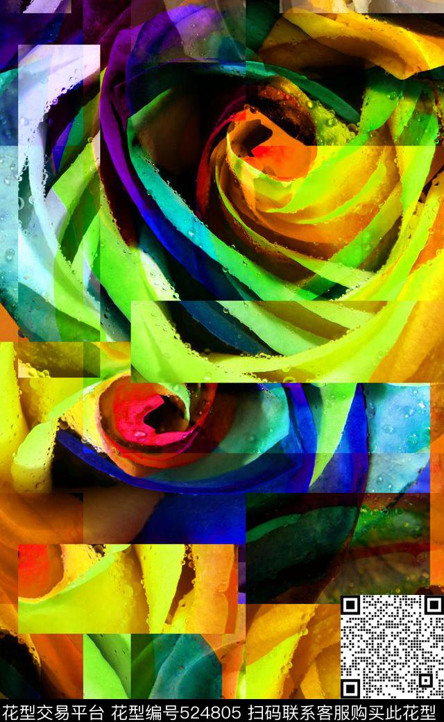 油画风格数码印花几何抽象数码印花华亿平台下载（图片编号: 524805） - 瓦栏（Walan）