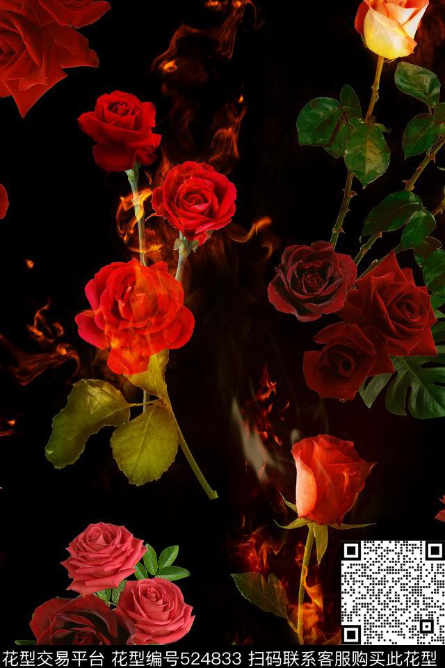 花卉晕染层次数码印花华亿平台下载（图片编号: 524833） - 瓦栏（Walan）