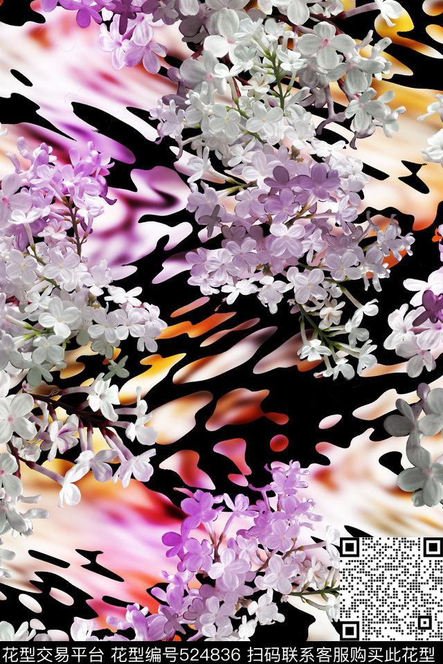 中国风小花动物抽象数码印花华亿平台下载（图片编号: 524836） - 瓦栏（Walan）