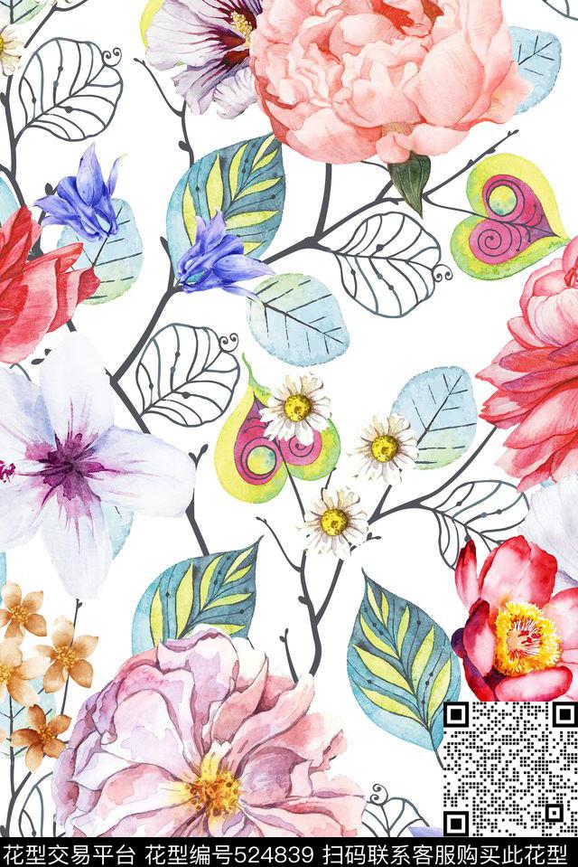 花叶子绿植树叶数码印花华亿平台下载（图片编号: 524839） - 瓦栏（Walan）