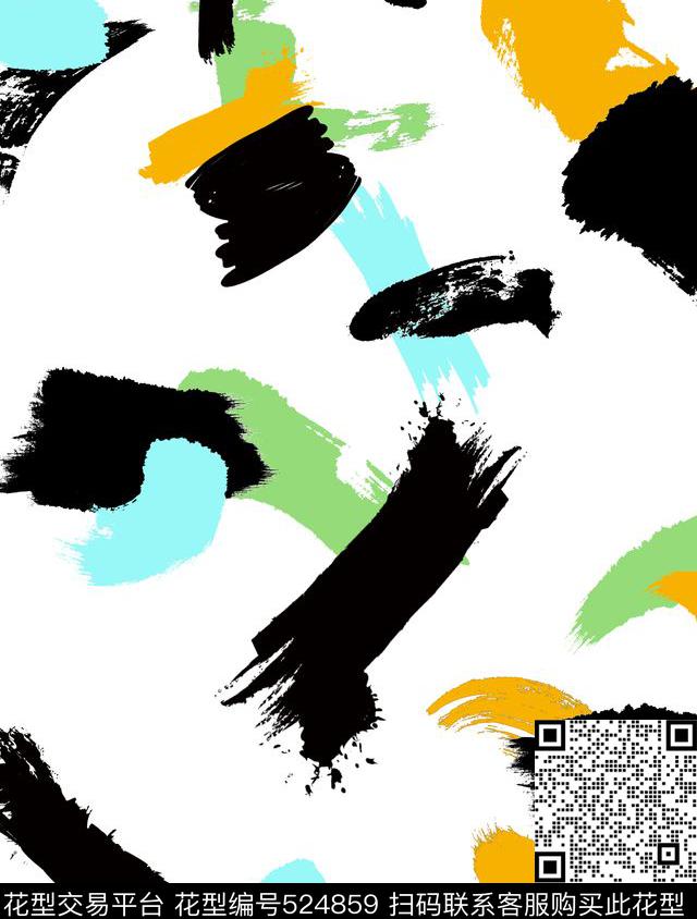 潮流画笔色块传统印花华亿平台下载（图片编号: 524859） - 瓦栏（Walan）
