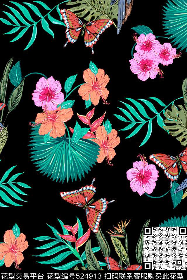 热带风情女士夏季休闲长裙女士短裙休闲衬衫AD-花卉数码印花华亿平台下载（图片编号: 524913） - 瓦栏（Walan）