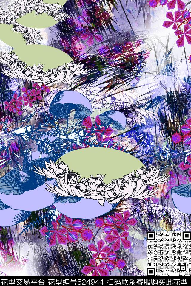 植物风景女装丝巾长巾传统印花华亿平台下载（图片编号: 524944） - 瓦栏（Walan）