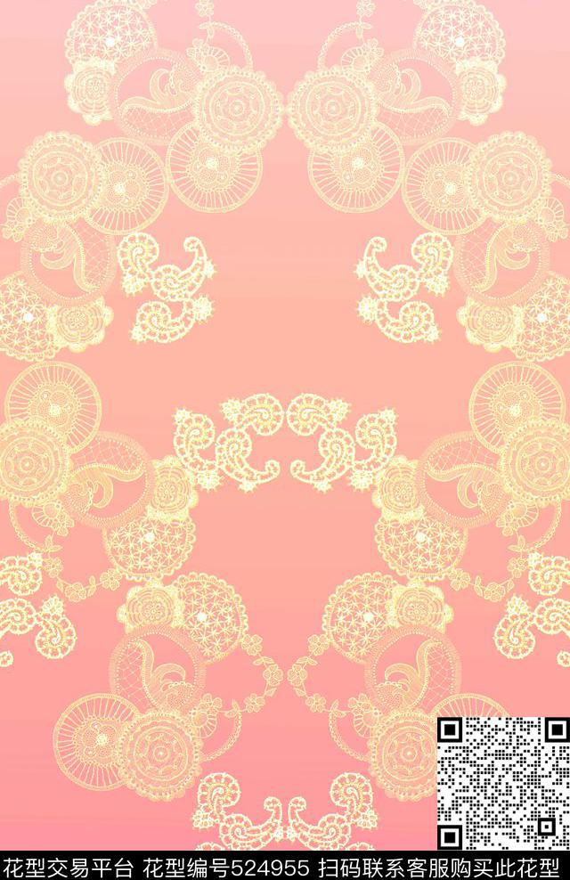 渐变蕾丝流行时尚传统印花华亿平台下载（图片编号: 524955） - 瓦栏（Walan）
