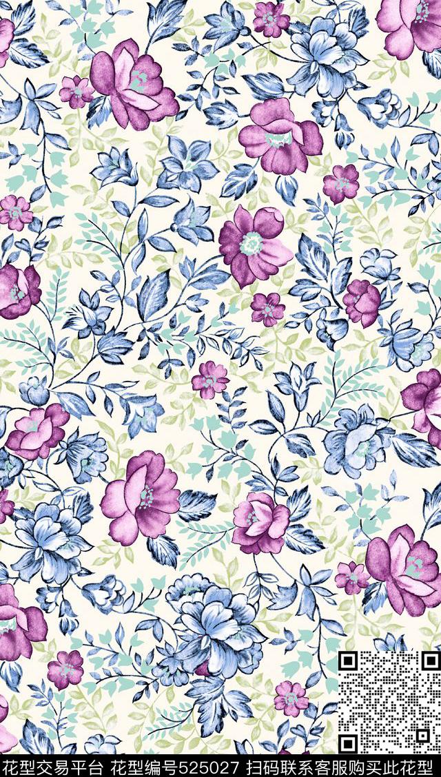 手绘花卉窗帘数码印花华亿平台下载（图片编号: 525027） - 瓦栏（Walan）