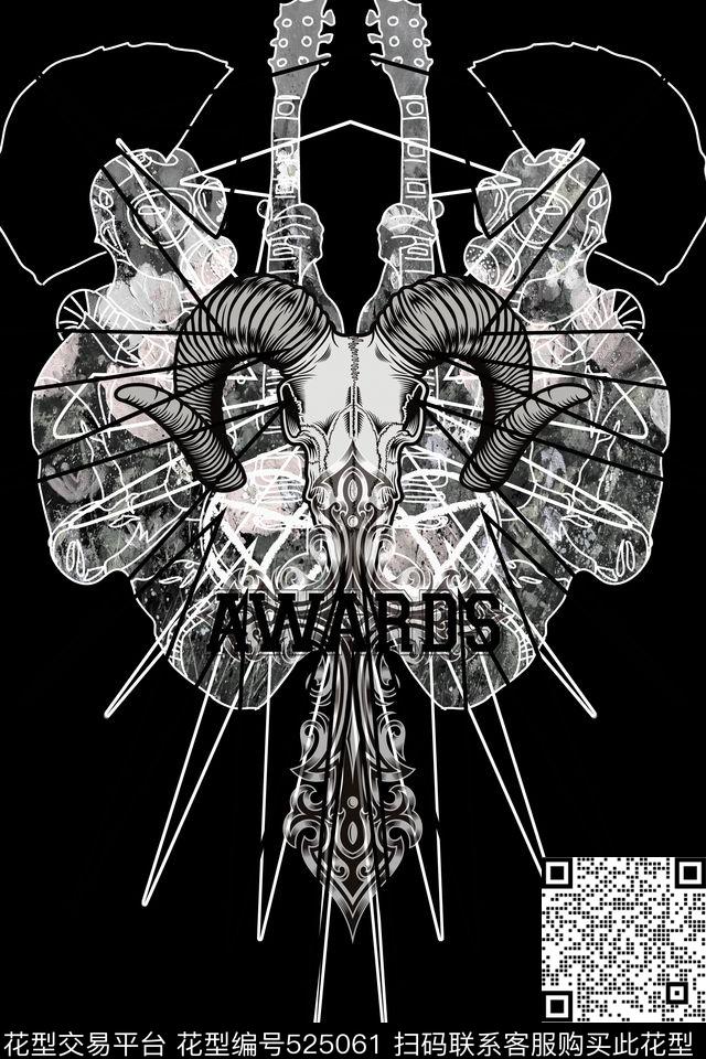 潮流复古羊头骨数码印花华亿平台下载（图片编号: 525061） - 瓦栏（Walan）