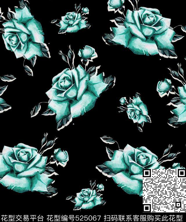 花卉花朵玫瑰传统印花华亿平台下载（图片编号: 525067） - 瓦栏（Walan）