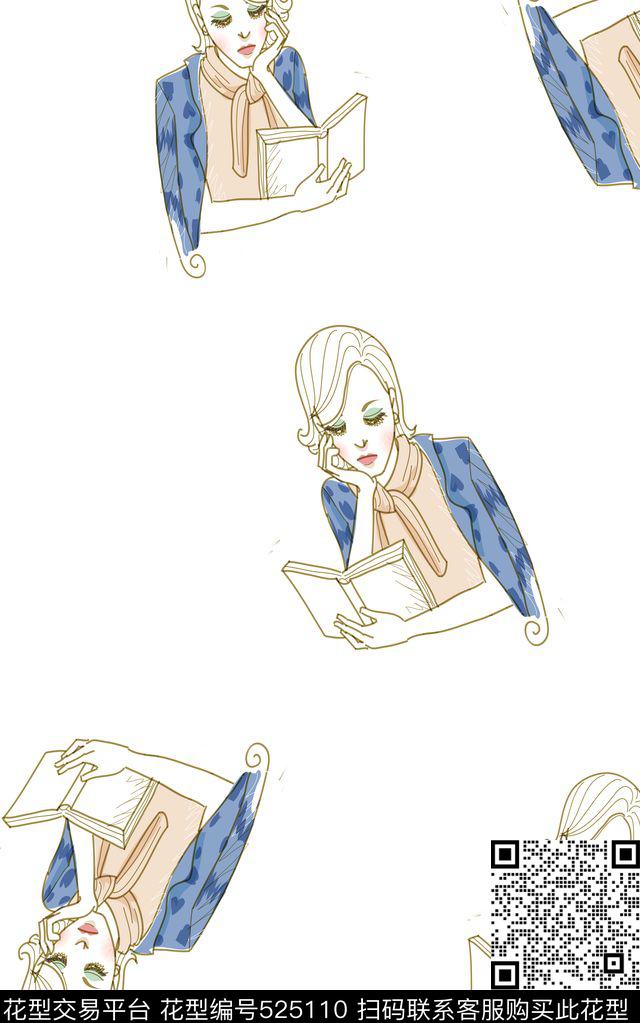 时尚潮流美女印花阅读中的美女服装家纺窗帘围巾流行时尚传统印花华亿平台下载（图片编号: 525110） - 瓦栏（Walan）