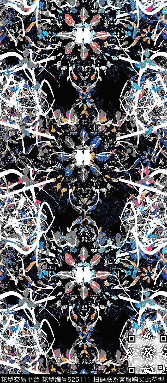 抽象水墨图形传统印花华亿平台下载（图片编号: 525111） - 瓦栏（Walan）