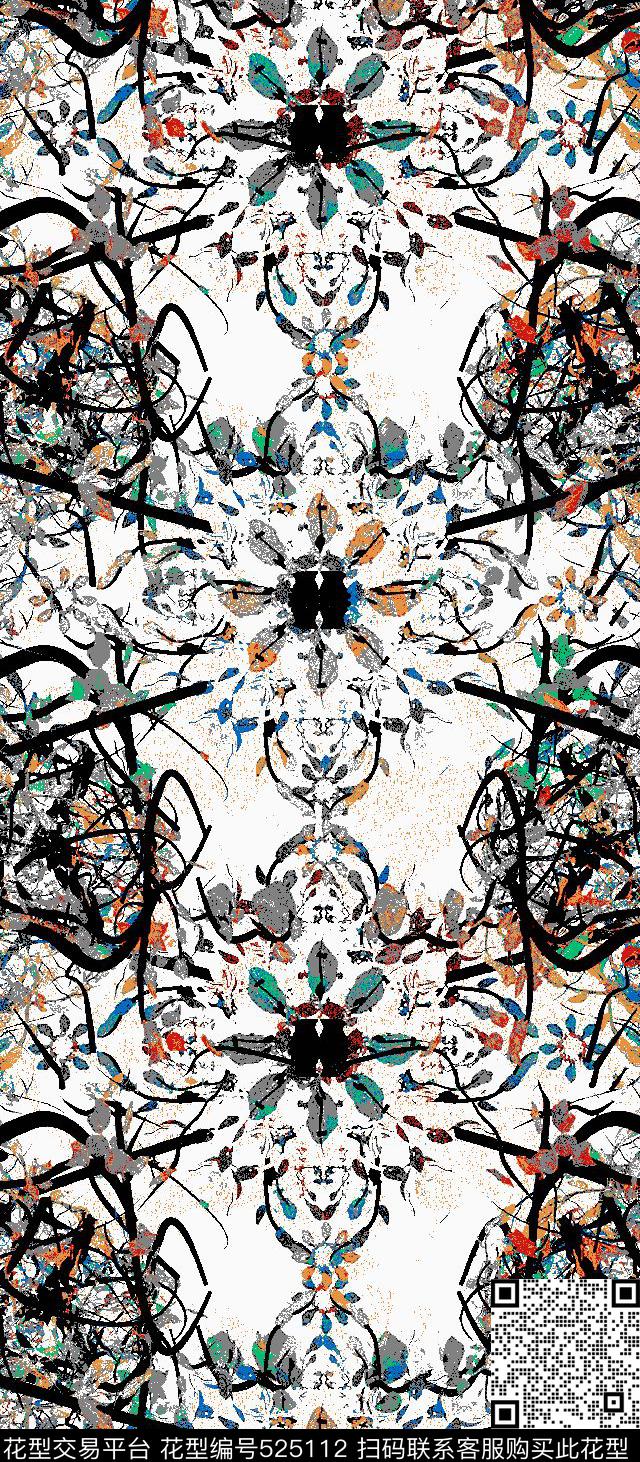 抽象水墨图形传统印花华亿平台下载（图片编号: 525112） - 瓦栏（Walan）