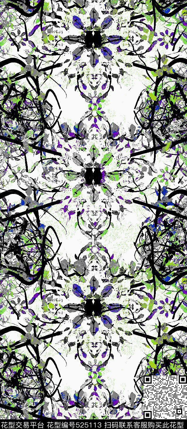 抽象水墨图形传统印花华亿平台下载（图片编号: 525113） - 瓦栏（Walan）