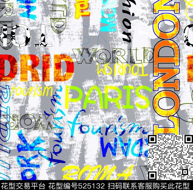 肌理世界城市字母数码印花华亿平台下载（图片编号: 525132） - 瓦栏（Walan）