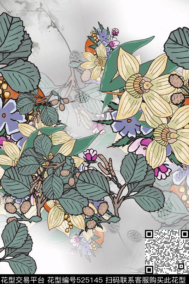 定位花复古风连衣裙花卉连衣裙数码印花华亿平台下载（图片编号: 525145） - 瓦栏（Walan）