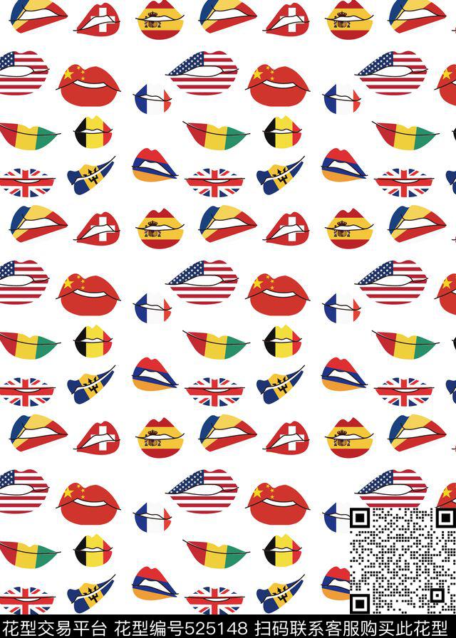 时尚潮流嘴型国旗数码印花华亿平台下载（图片编号: 525148） - 瓦栏（Walan）
