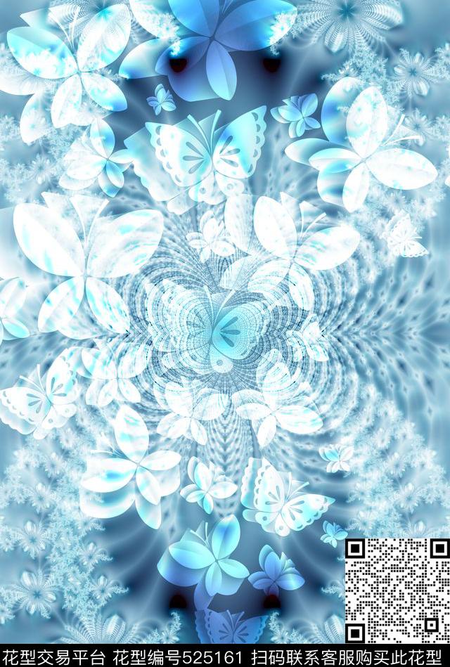 抽象幻彩数码清爽印花梦蝶欧美数码印花华亿平台下载（图片编号: 525161） - 瓦栏（Walan）