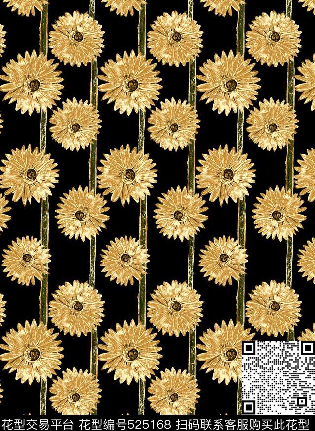 复古花卉菊花传统印花华亿平台下载（图片编号: 525168） - 瓦栏（Walan）