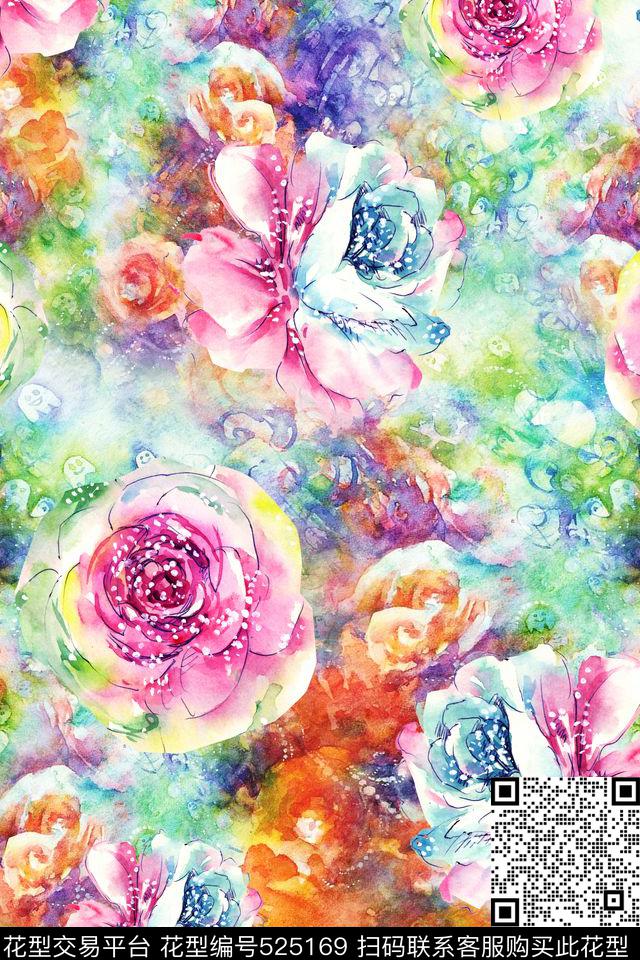 抽象花大花数码印花数码印花华亿平台下载（图片编号: 525169） - 瓦栏（Walan）