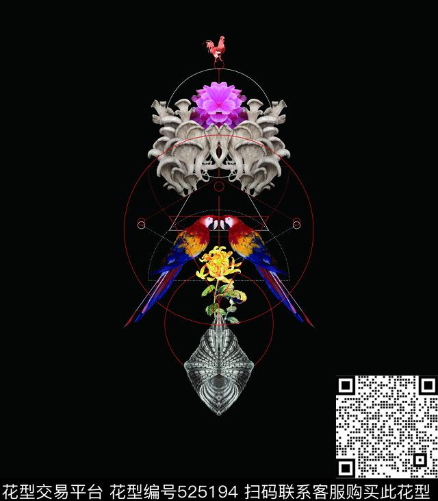 动物公鸡鹦鹉复古时尚男装海底贝壳几何图形华亿平台数码印花华亿平台下载（图片编号: 525194） - 瓦栏（Walan）