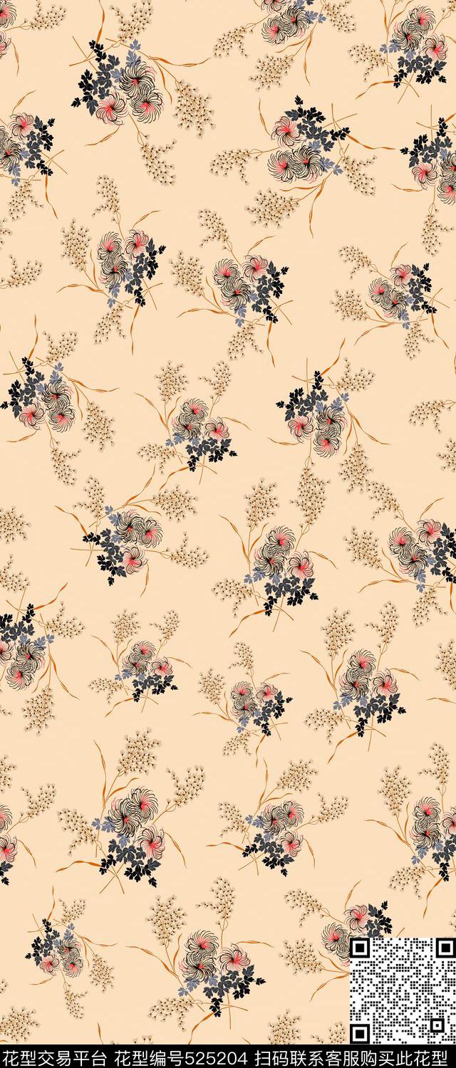 抽象手绘写意数码印花华亿平台下载（图片编号: 525204） - 瓦栏（Walan）