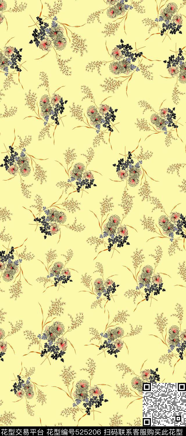 抽象手绘写意数码印花华亿平台下载（图片编号: 525206） - 瓦栏（Walan）