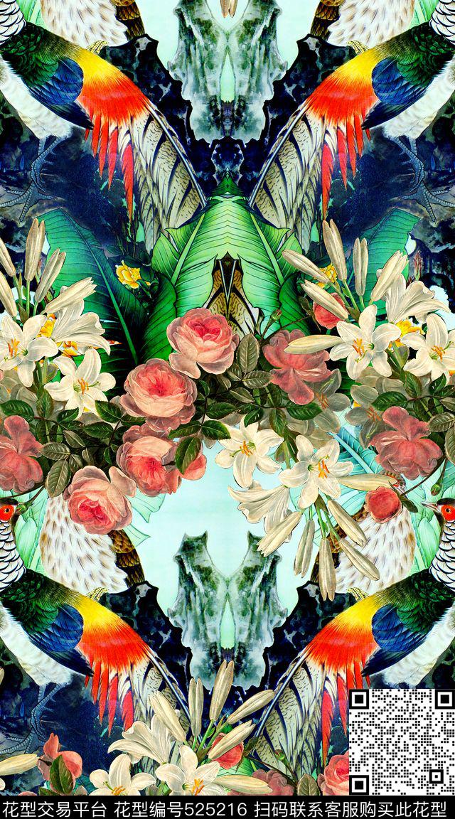 时尚动物花卉数码印花华亿平台下载（图片编号: 525216） - 瓦栏（Walan）
