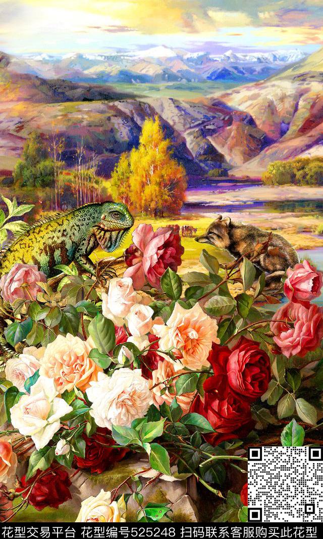 动物花卉田园风数码印花华亿平台下载（图片编号: 525248） - 瓦栏（Walan）