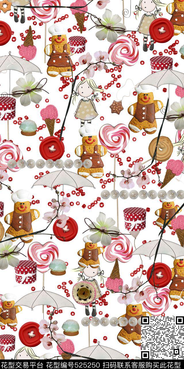 卡通甜点小物件数码印花华亿平台下载（图片编号: 525250） - 瓦栏（Walan）